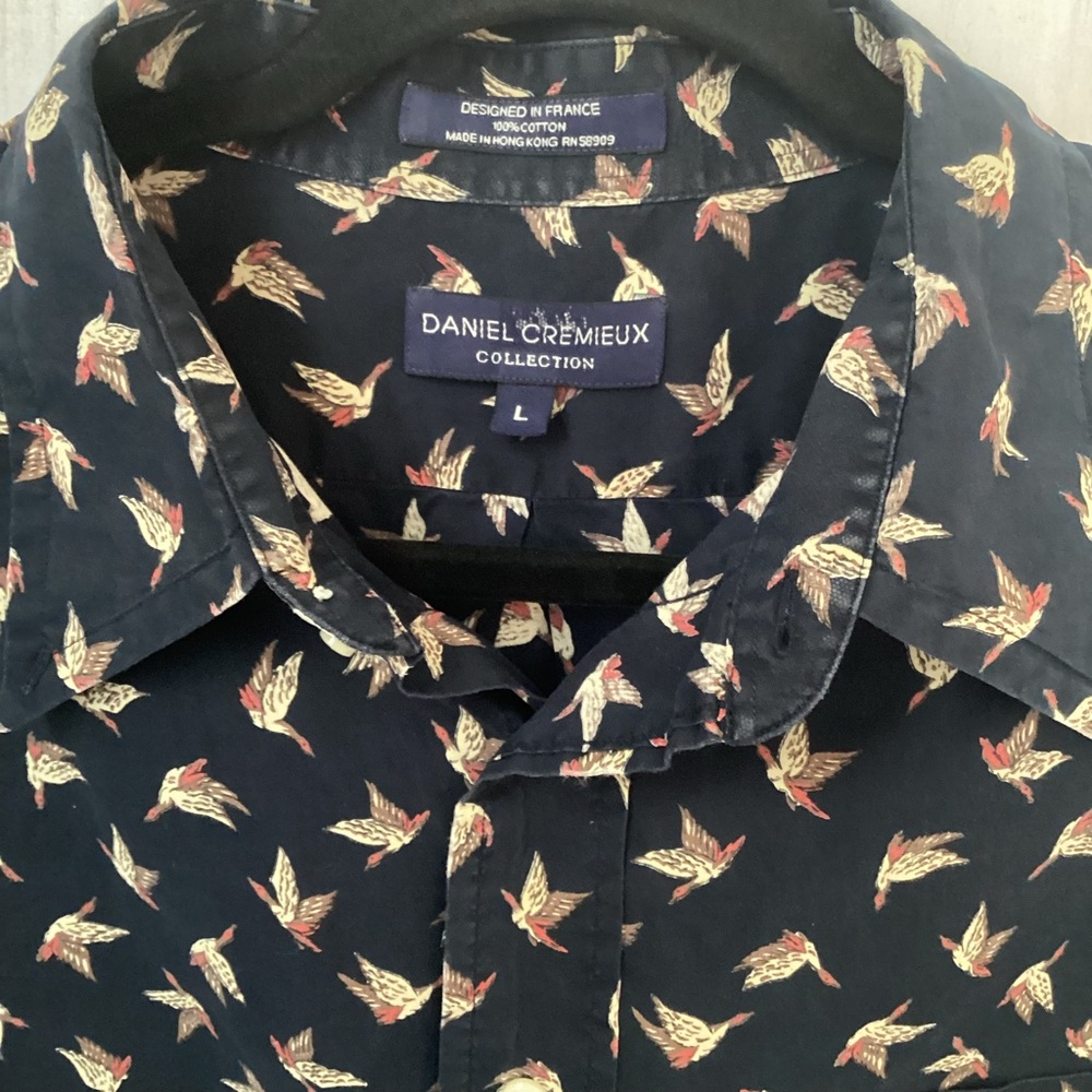Daniel Cremieux Navy Buttondown Shirt Cotton Mallard Bird Print Large - Picture 3 of 6